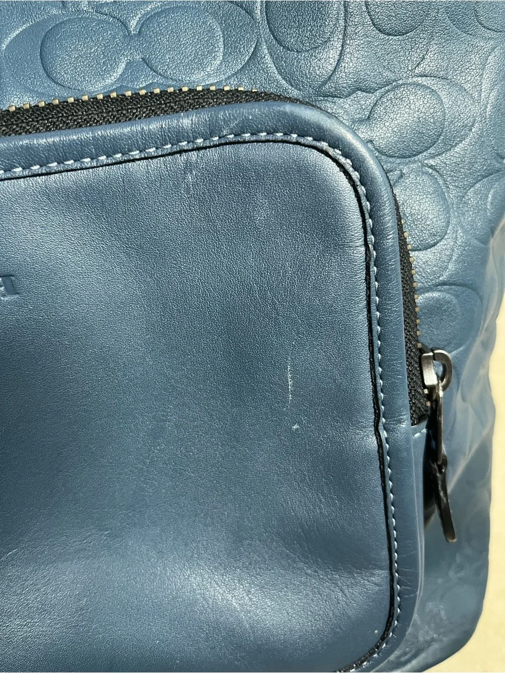 Coach Men/Womens Embossed Signature Leather Backpack in Blue